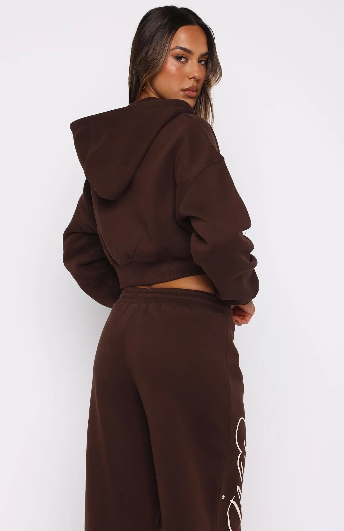 Love You Regardless Cropped Zip Front Hoodie Chocolate