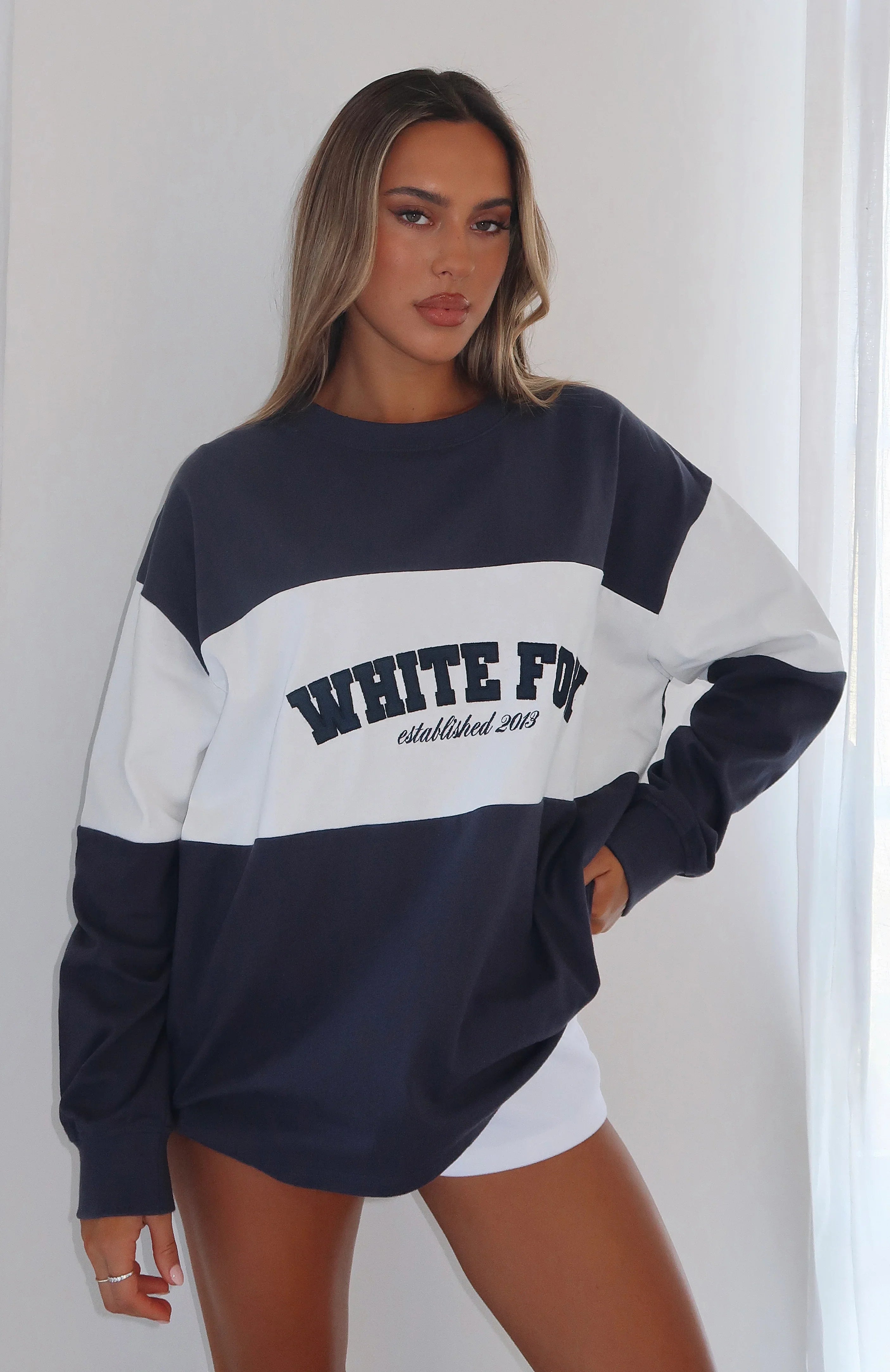 Need You More Long Sleeve Oversized Tee Navy