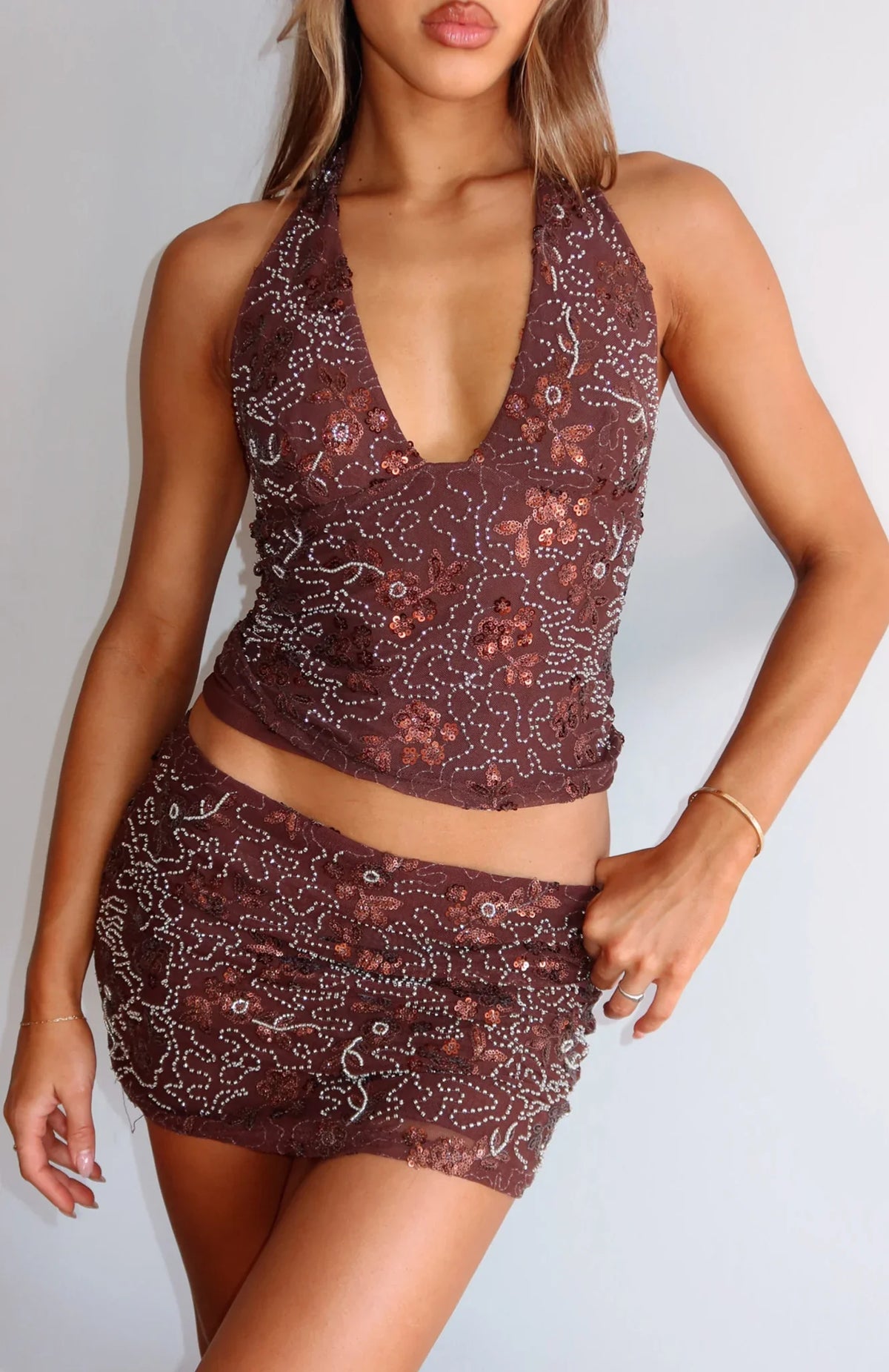 Capri Cove Beaded Mini Skirt Chocolate