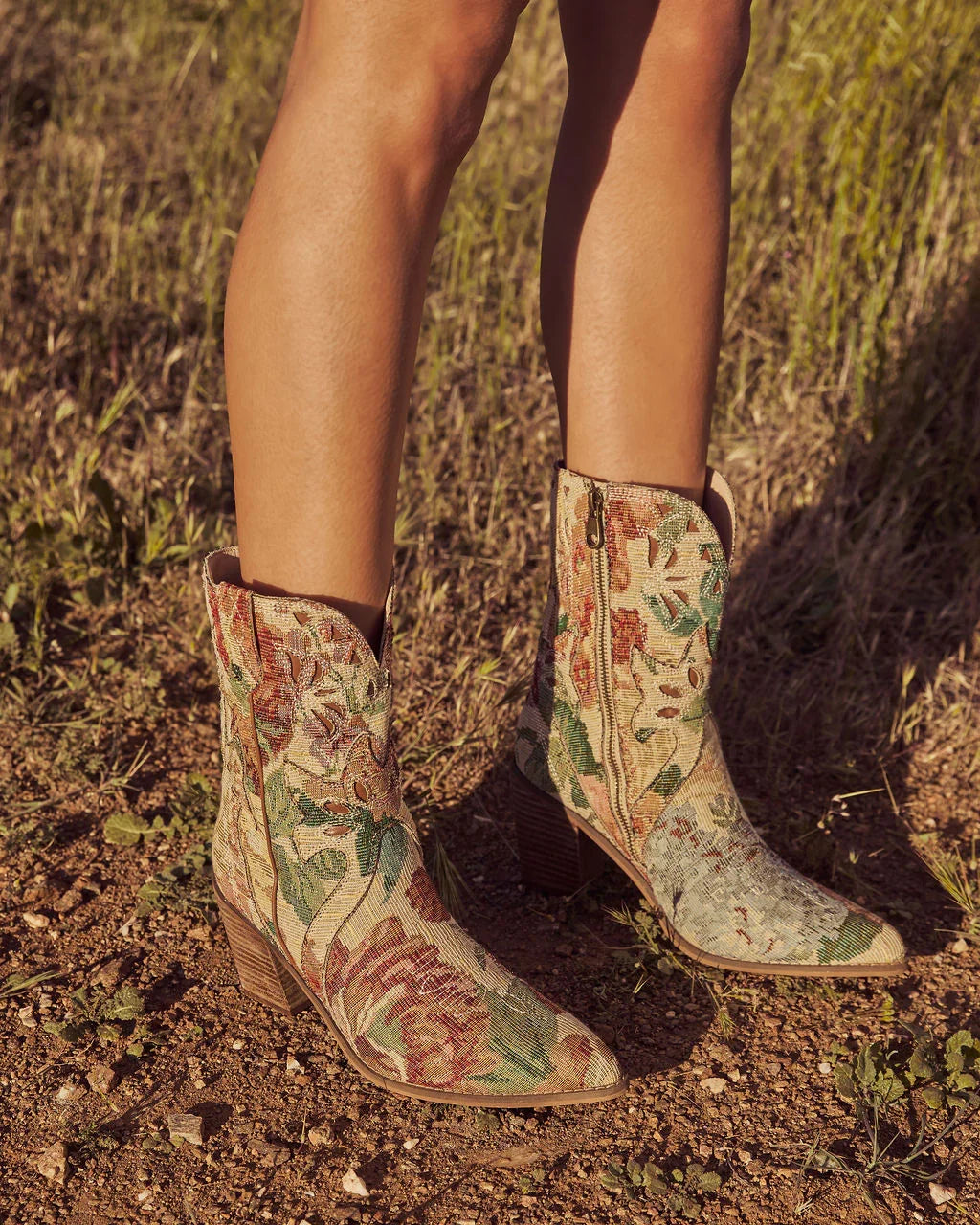Coralie June Floral Tapestry Western Booties