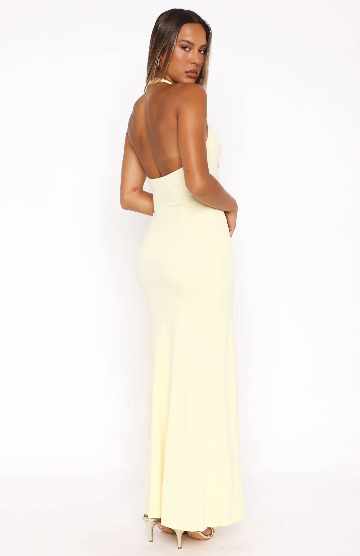 Took A Chance Halter Maxi Dress Lemon