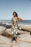 Zara One Shoulder Midi Dress Olive Palm