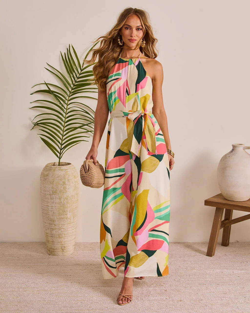 Vacation Crush Abstract Halter Jumpsuit