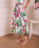 Fresh Gardenia Floral Midi Skirt