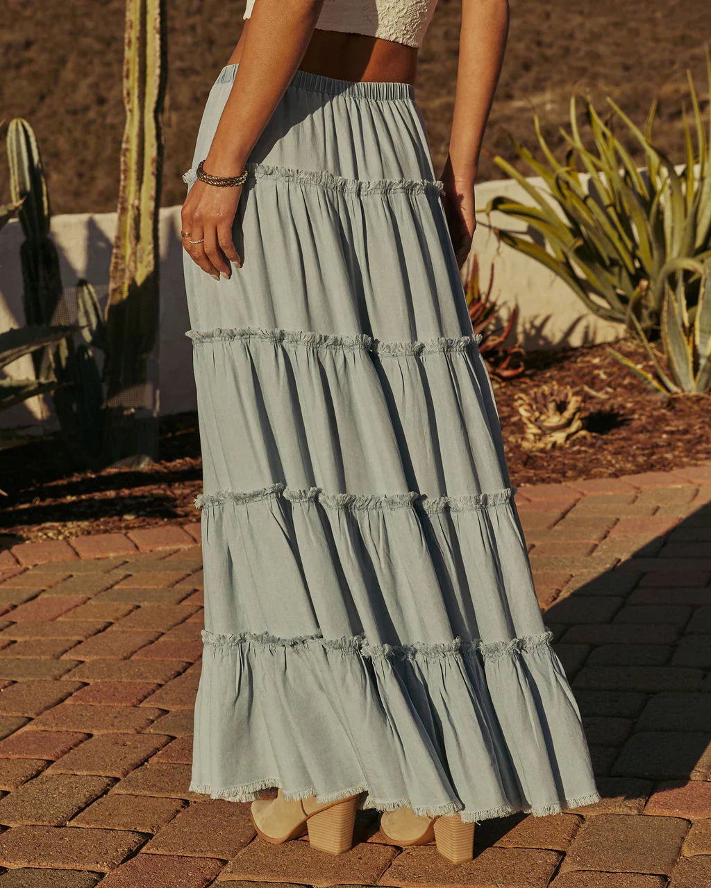 Sandie Tiered Chambray Maxi Skirt