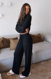 Come A Long Way Soft Lounge Ribbed Wide Leg Pants Black