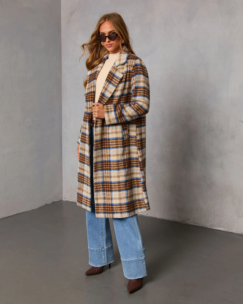 Isarn Plaid Double Breasted Long Coat