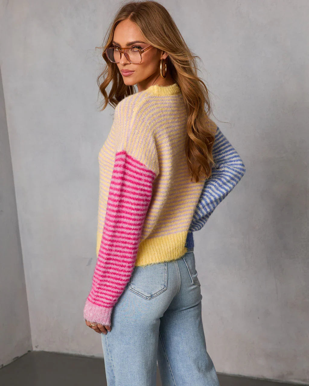Joy Pop Knit Striped Color Block Sweater