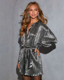 Estela Metallic Wrap Tie Mini Shirt Dress