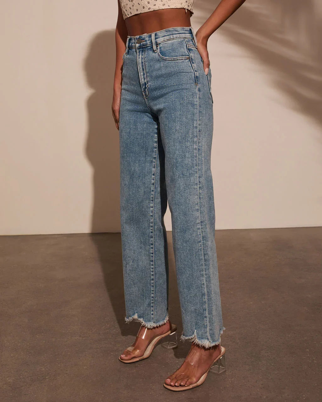 Mandy High Rise Stretch Frayed Relaxed Denim