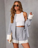 Sea Lune Striped Contrast Hem Short