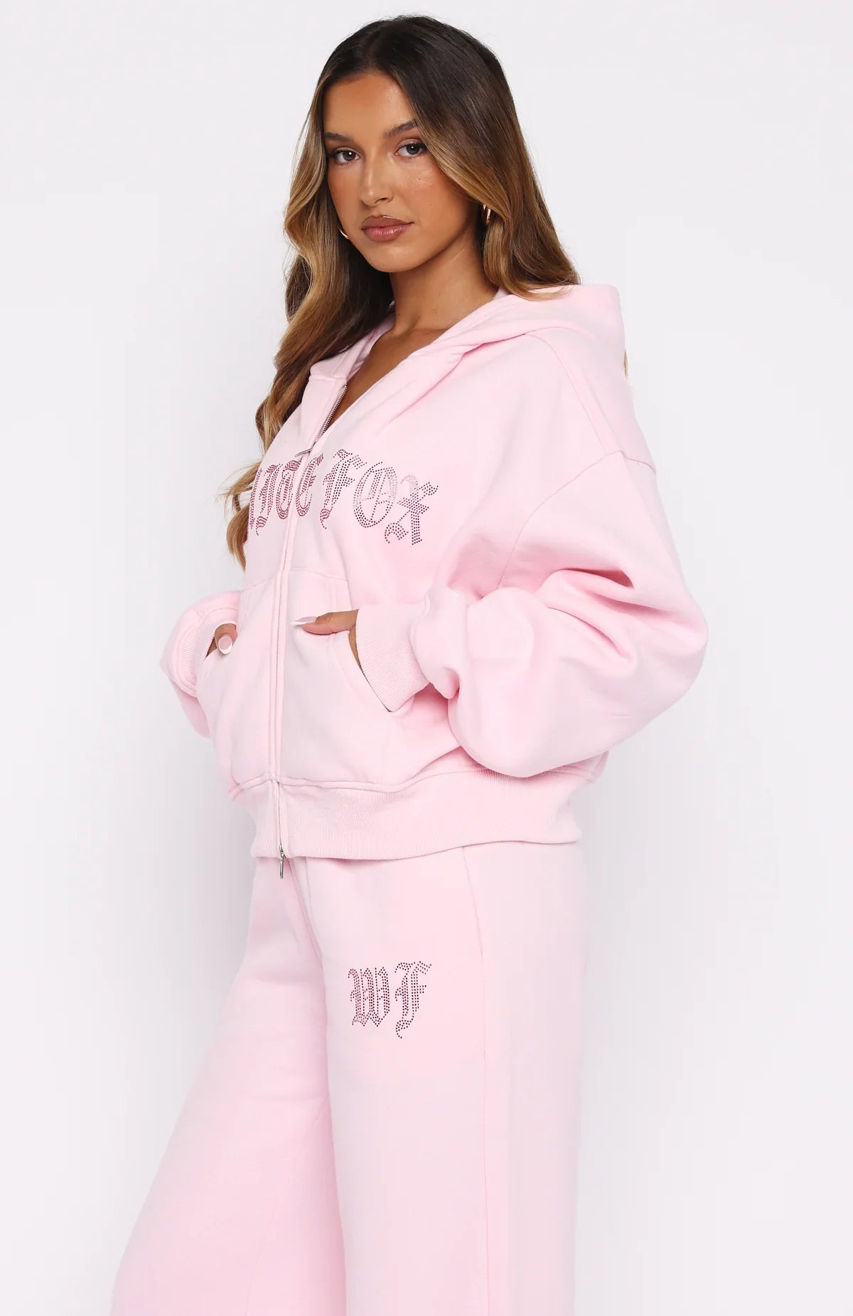 Lucky Ones Boxy Zip Front Hoodie Pink
