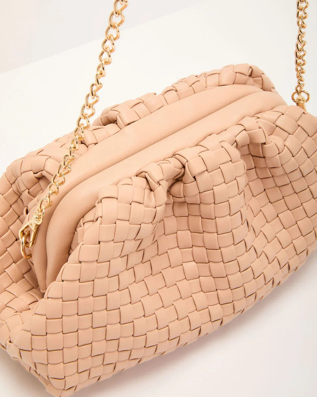 Janice Woven Leather Pouch Clutch