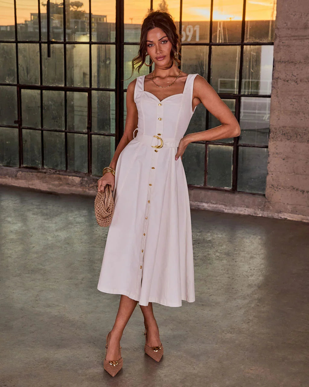 Dawn Notebook Belted Midi Dress