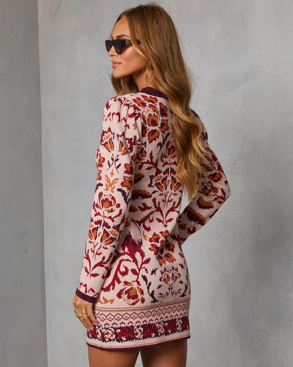 Wild Marigold Printed Mini Sweater Dress