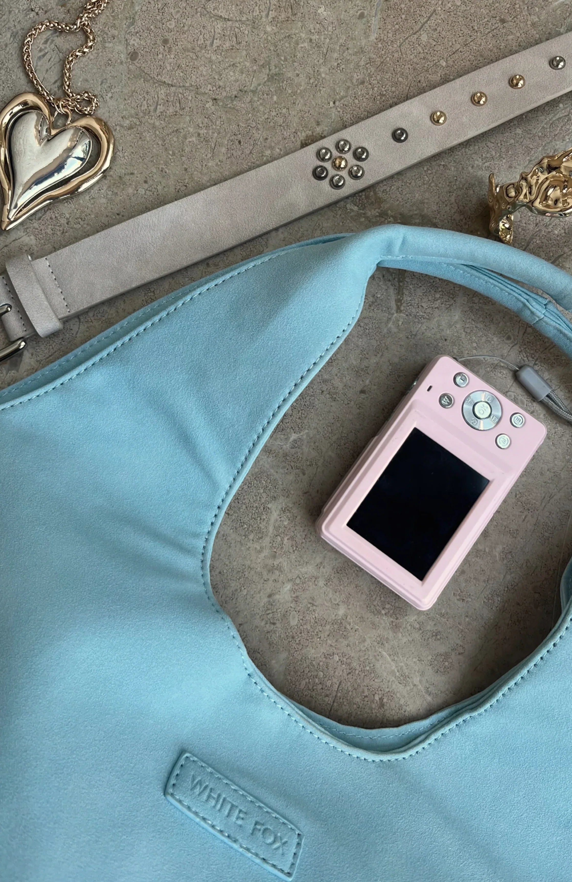 Cariane Shoulder Bag Baby Blue Faux Suede
