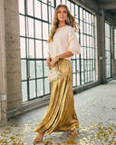Maxeen Pleated Metallic Maxi Skirt