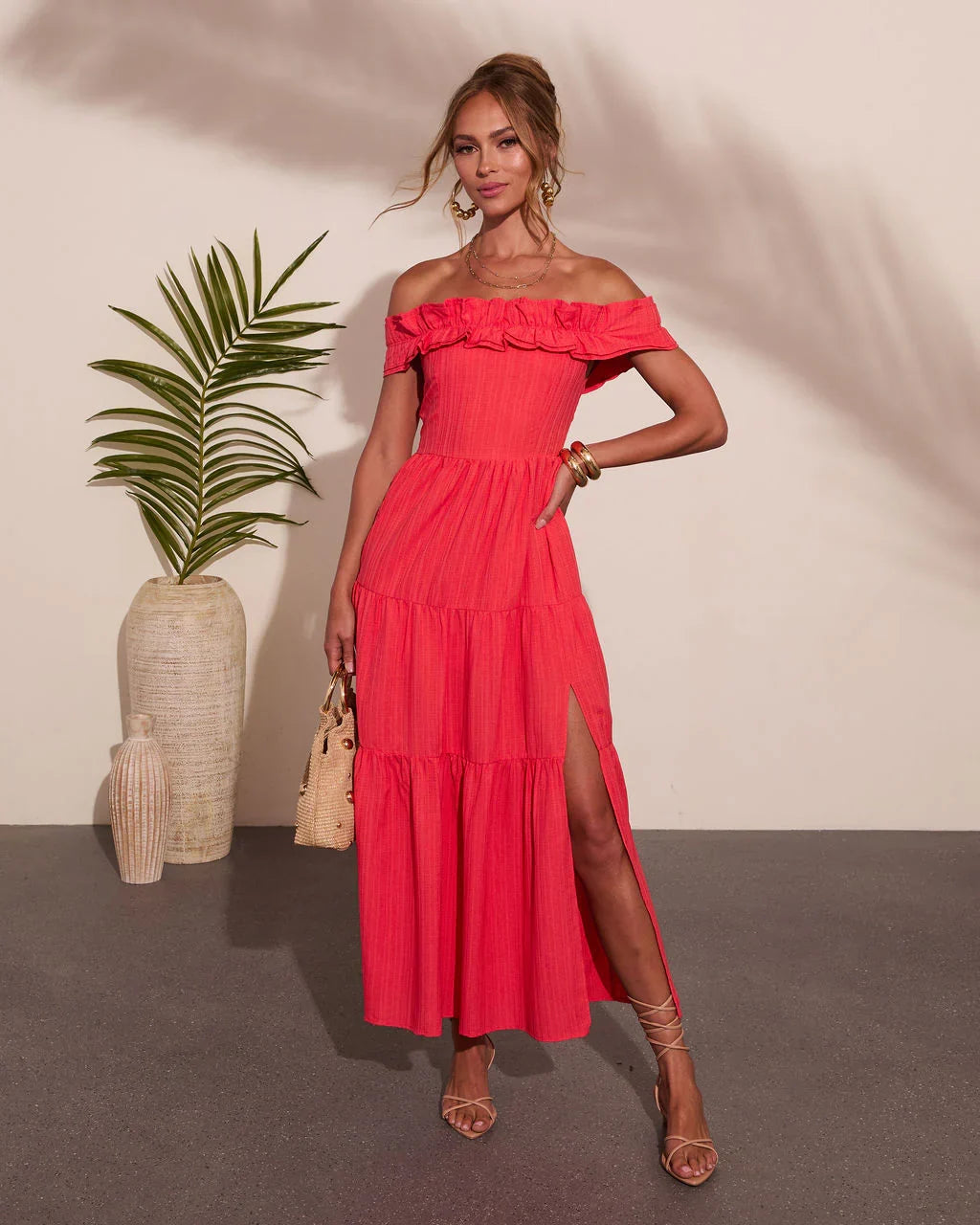 Sol Haze Ruffle Off The Shoulder Maxi Dress