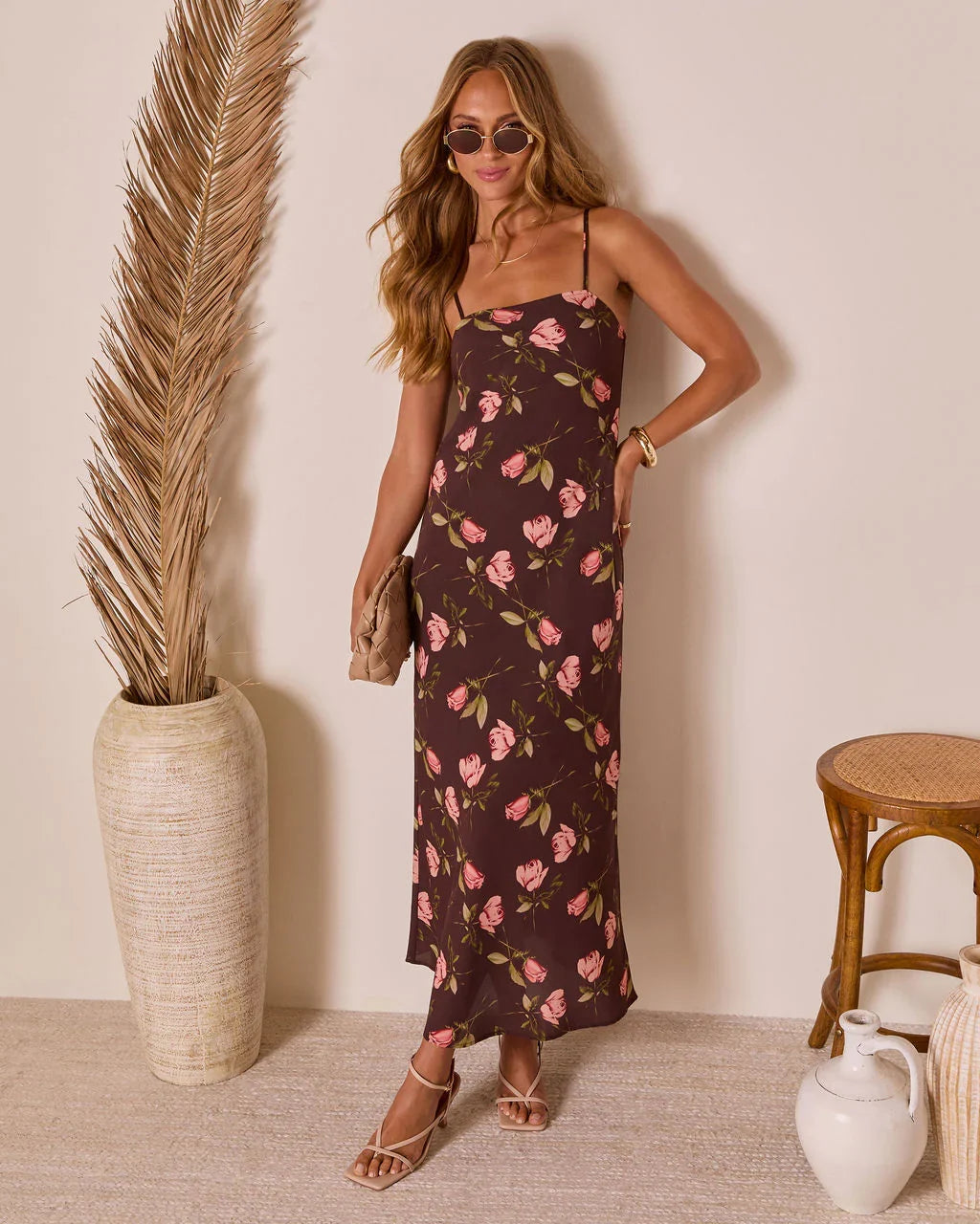 Picking Petals Satin Floral Maxi Dress