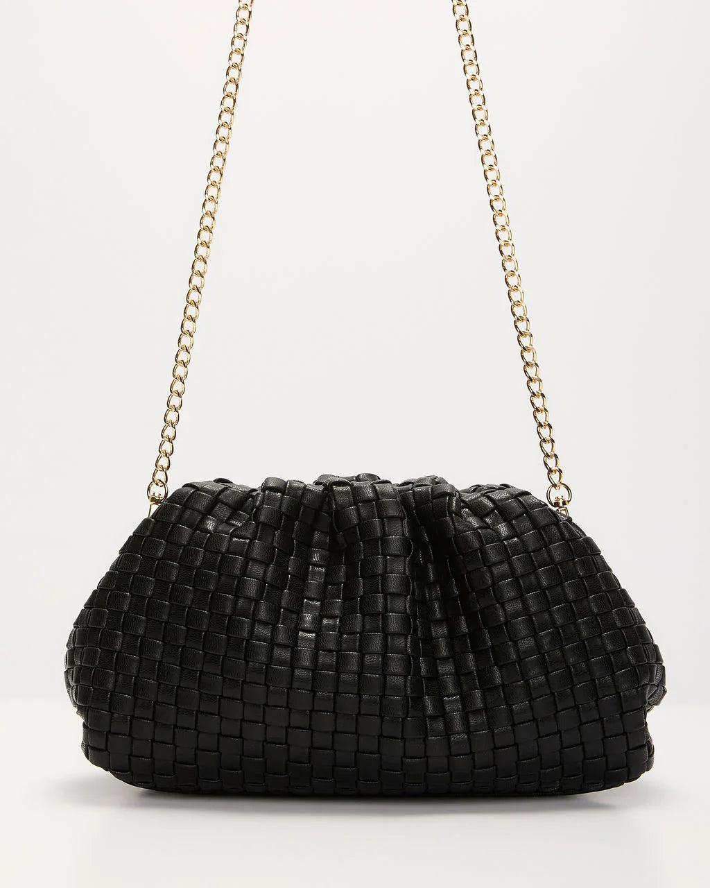 Janice Woven Leather Pouch Clutch