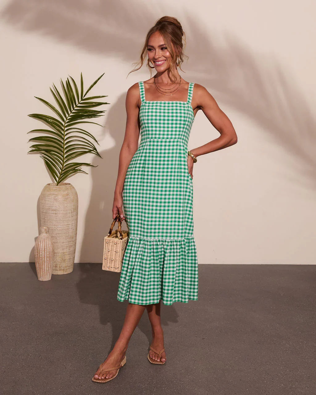 Summer Loving Gingham Print Midi Dress
