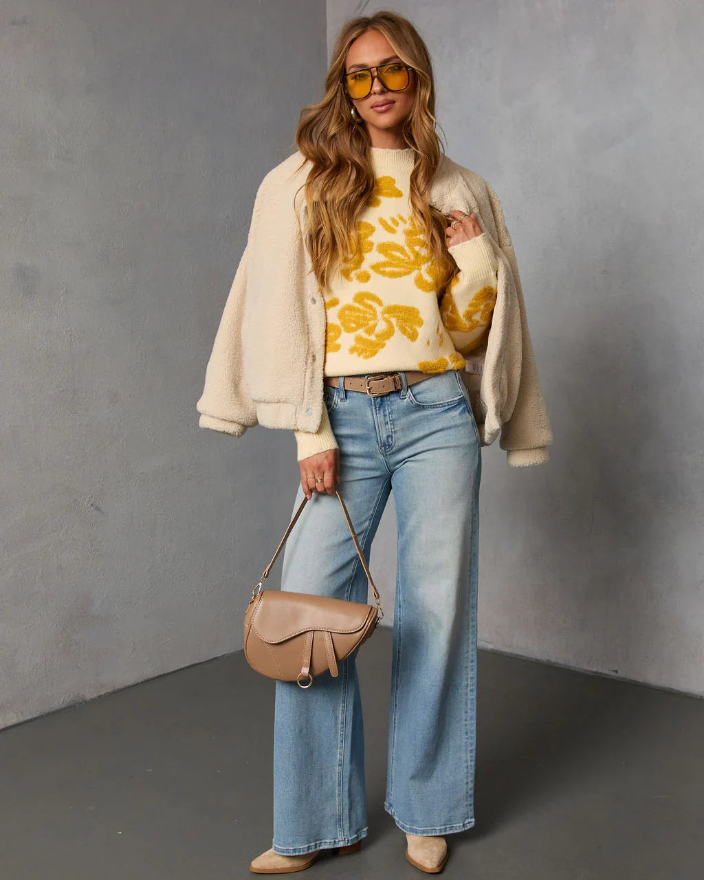 Chilly Days Textured Floral Sweater