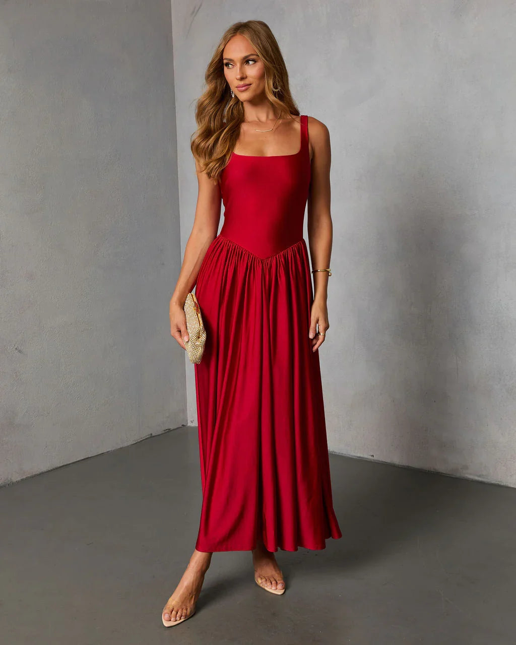 Firelight Muse Pleated Midi Dress