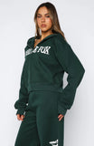 Brand New Start Boxy Zip Front Hoodie Forest Green