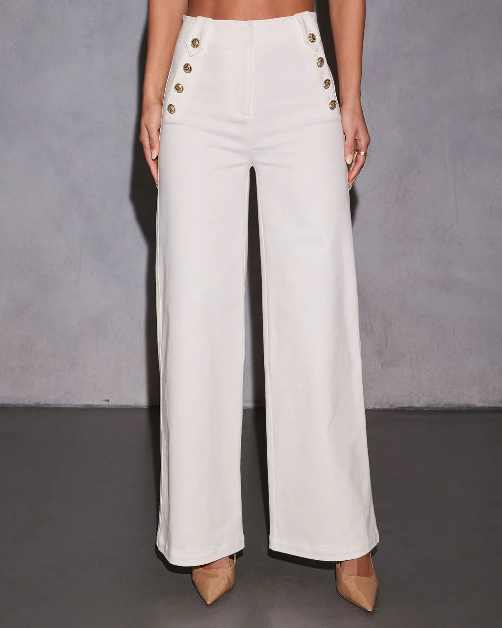 Loranne High Waisted Button Accent Flare Pants