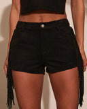 Groove Together Fringe Suede Shorts