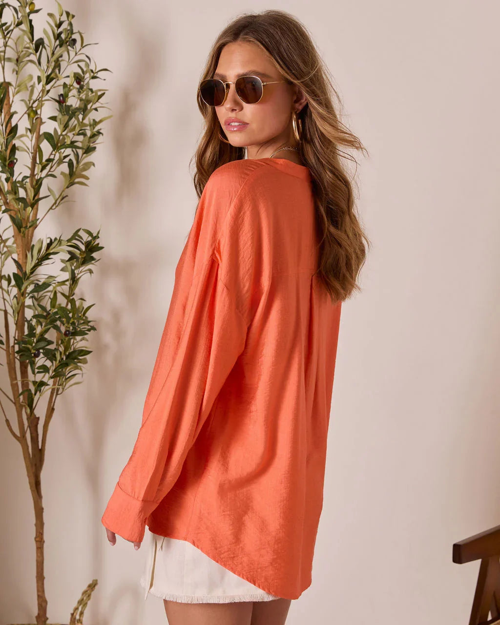 House Of Sun Satin Button Up Top