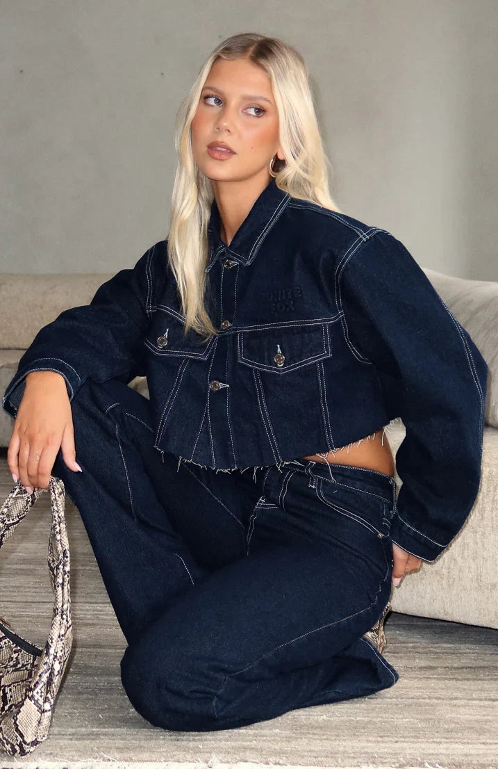Something To Prove Cropped Denim Jacket Dark Indigo