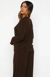 Come A Long Way Soft Lounge Long Sleeve Ribbed Tee Chocolate