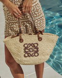 Palm Leaf Monogram Straw Tote Bag
