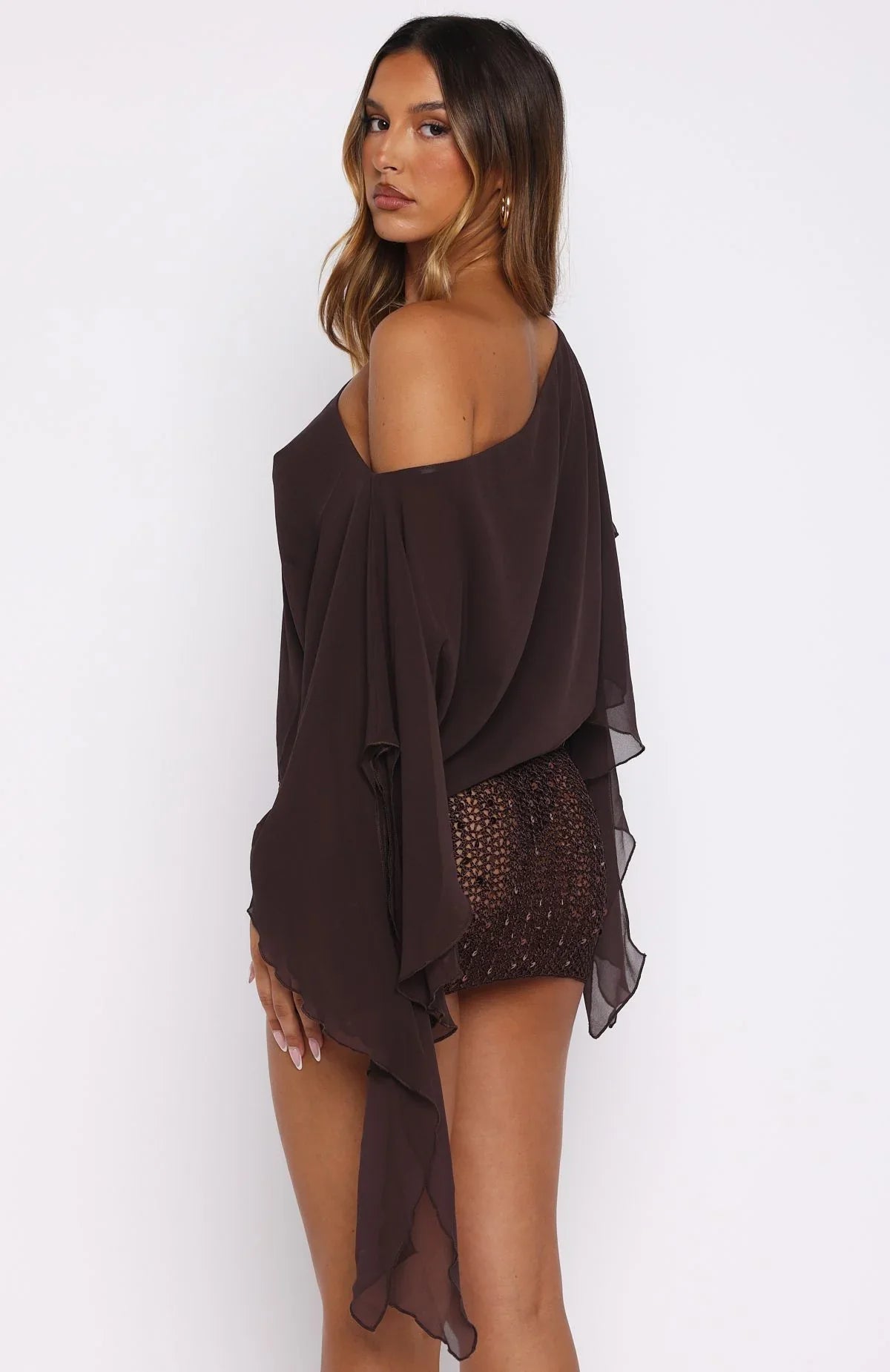 Glitter Mood Sequin Crochet Mini Skirt Chocolate