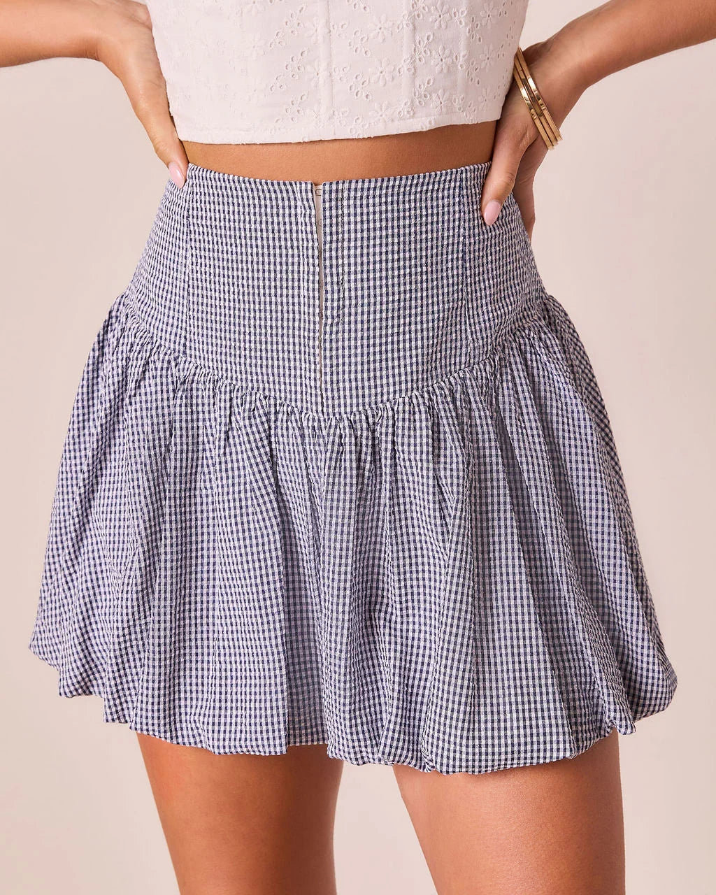 Shellie Gingham Bubble Hem Mini Skirt