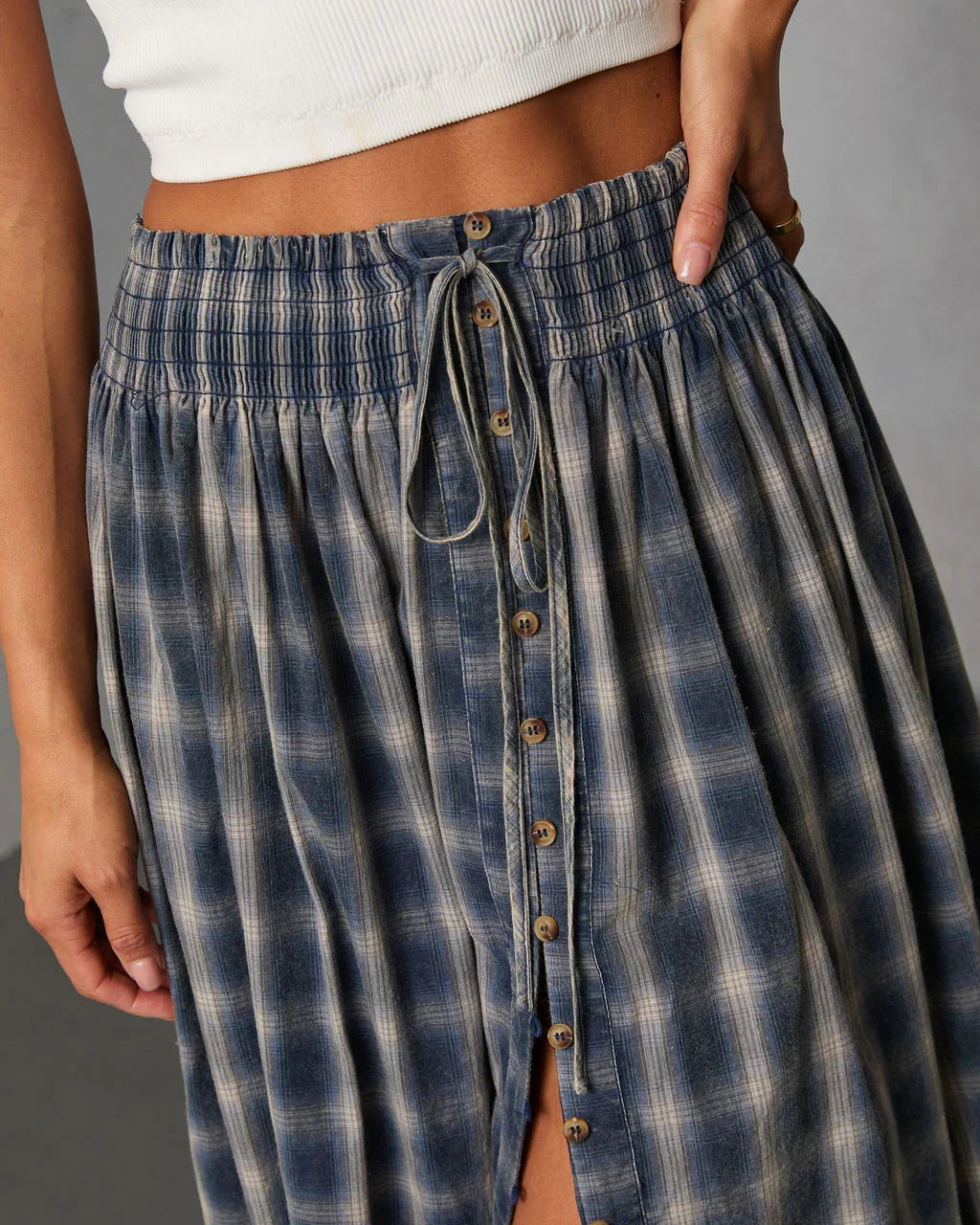 Gesibella Ruffle Hem Plaid Maxi Skirt