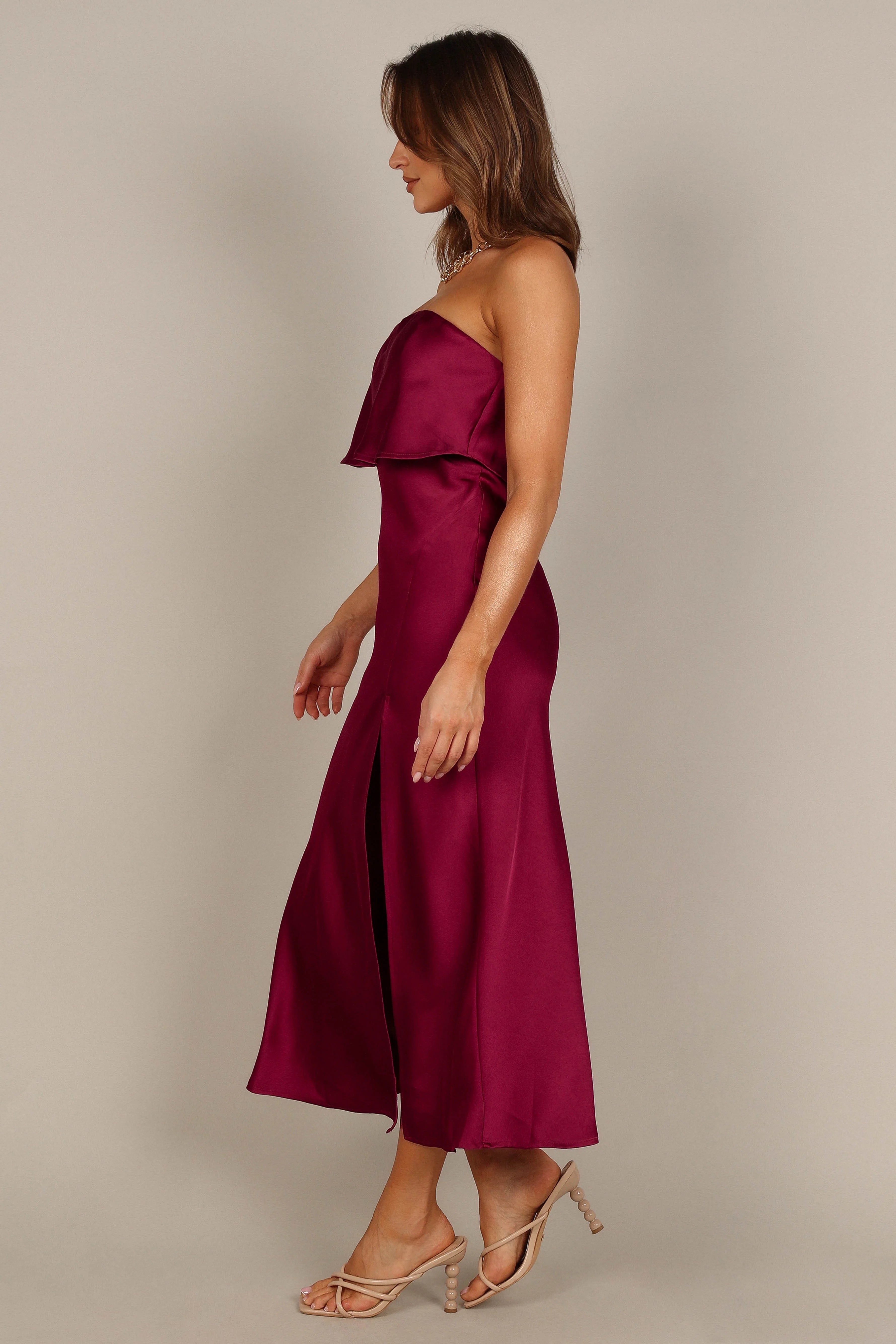 Vienna Strapless Midi Dress Berry