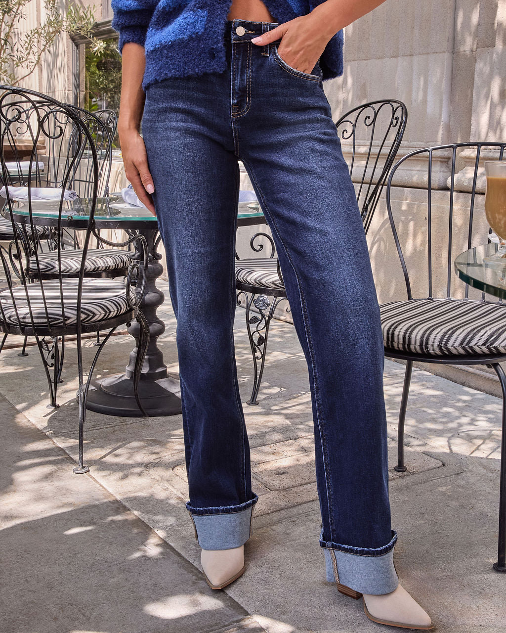 Nyra Stretch Straight Leg Cuffed Jeans