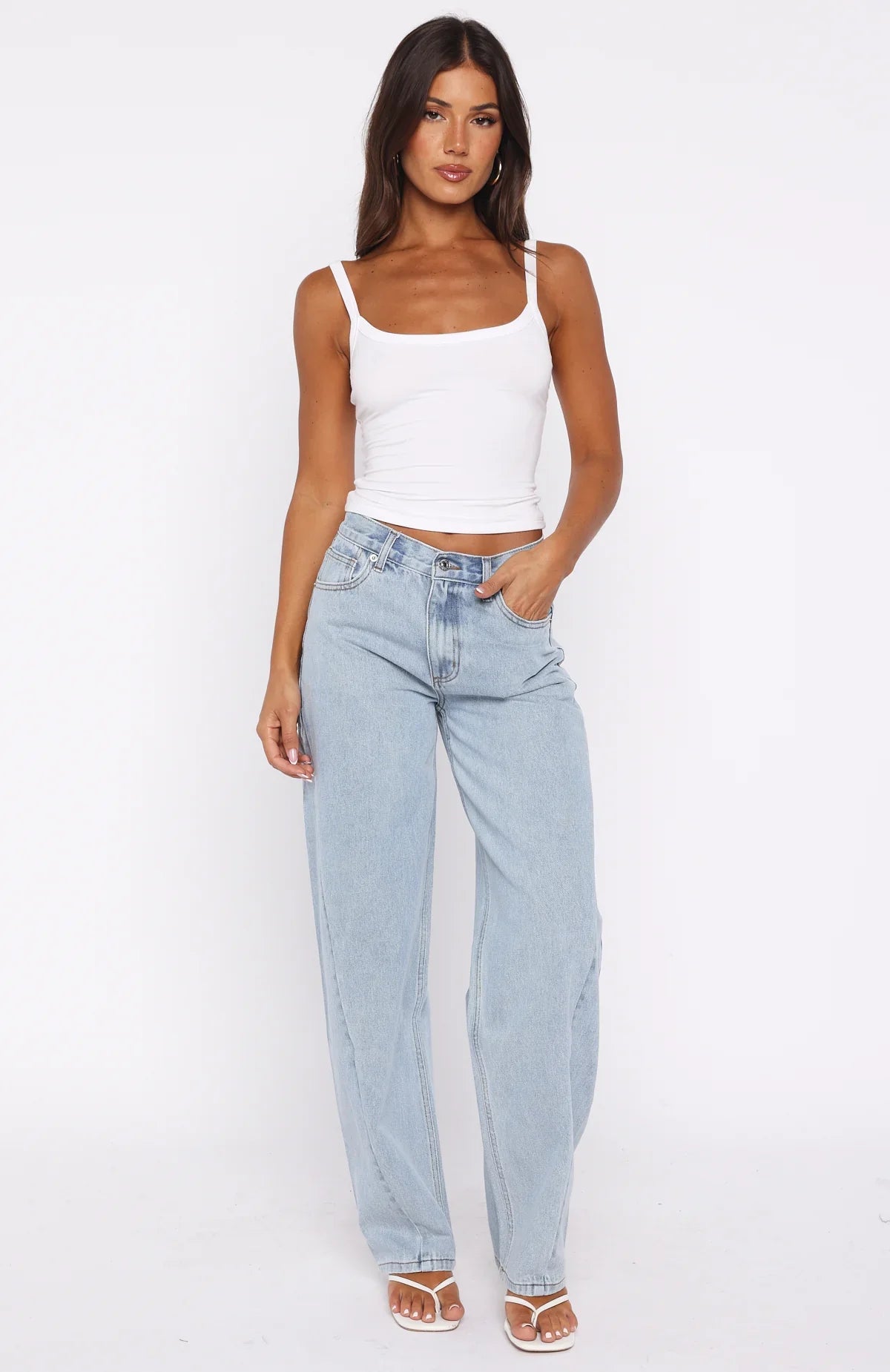 Kiara Mid Rise Barrel Leg Jeans Mid Blue