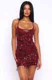 Decadent Daze Beaded Mini Dress Burgundy