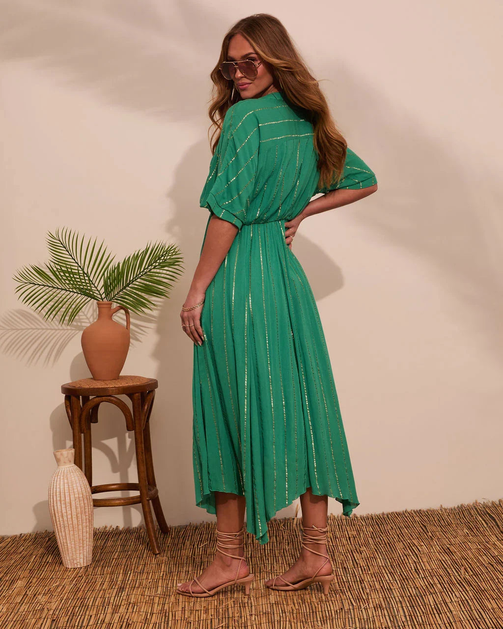 Haylee Flowy Metallic Stitch Midi Dress