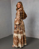 Echo Note Printed Waist Tie Maxi Dress