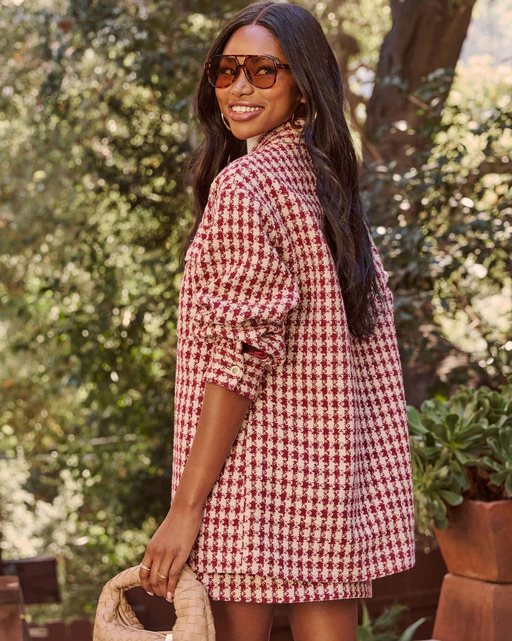 Jensin Tweed Houndstooth Shirt Jacket