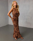 Midnight Vine Cowl Halter Maxi Dress