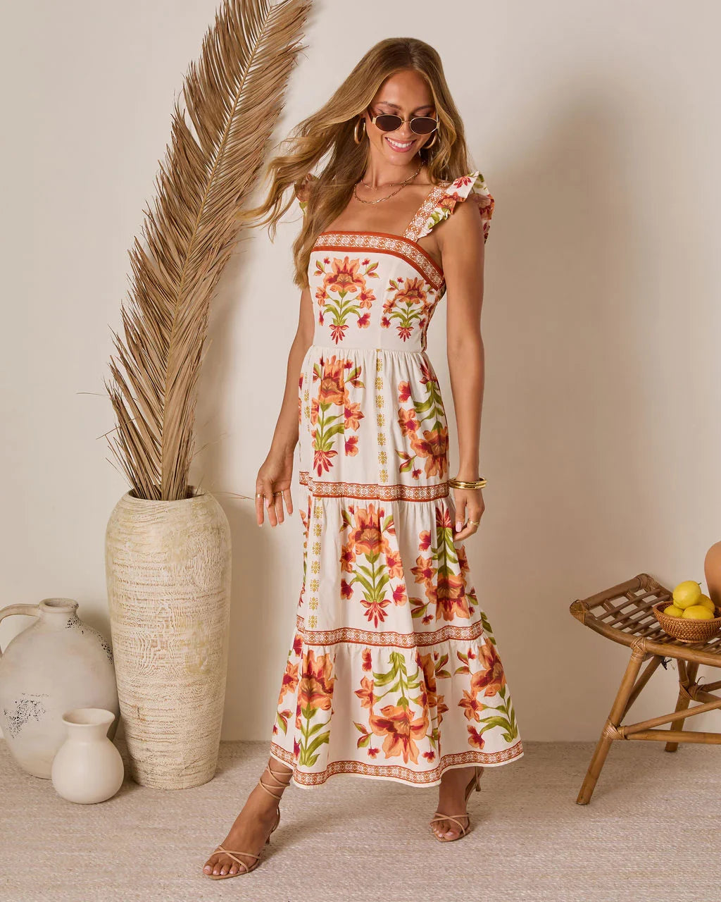 Tropical Reverie Tiered Floral Maxi Dress