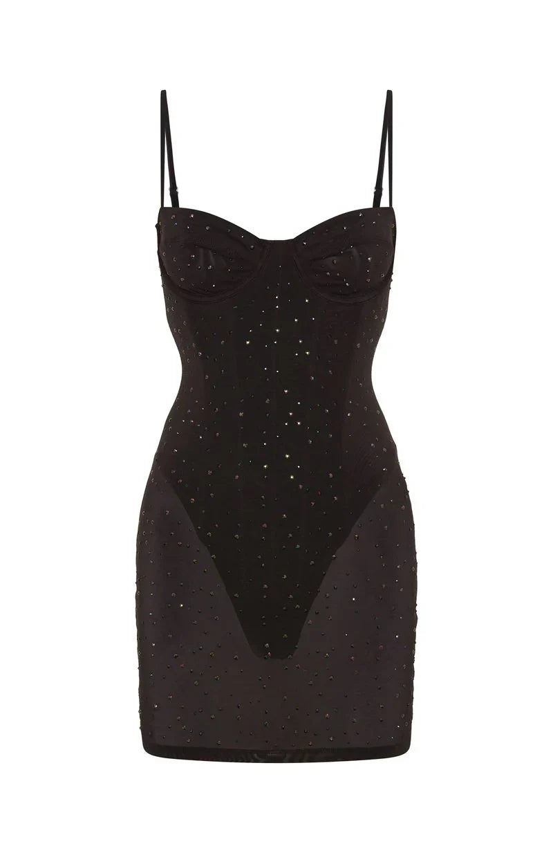 Want To Party Embellished Mini Dress Chocolate