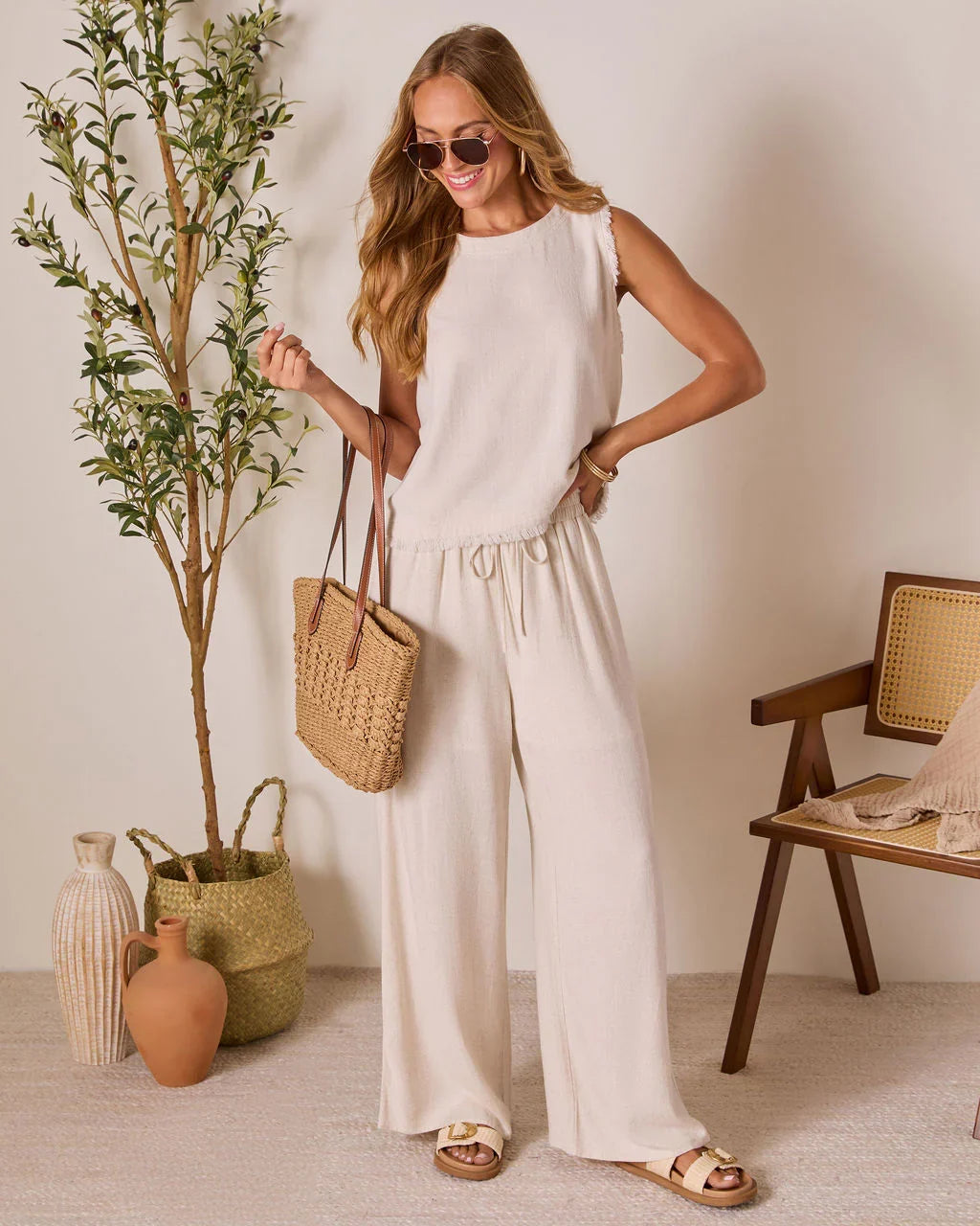 Grecian Glow Linen Wide Leg Pants