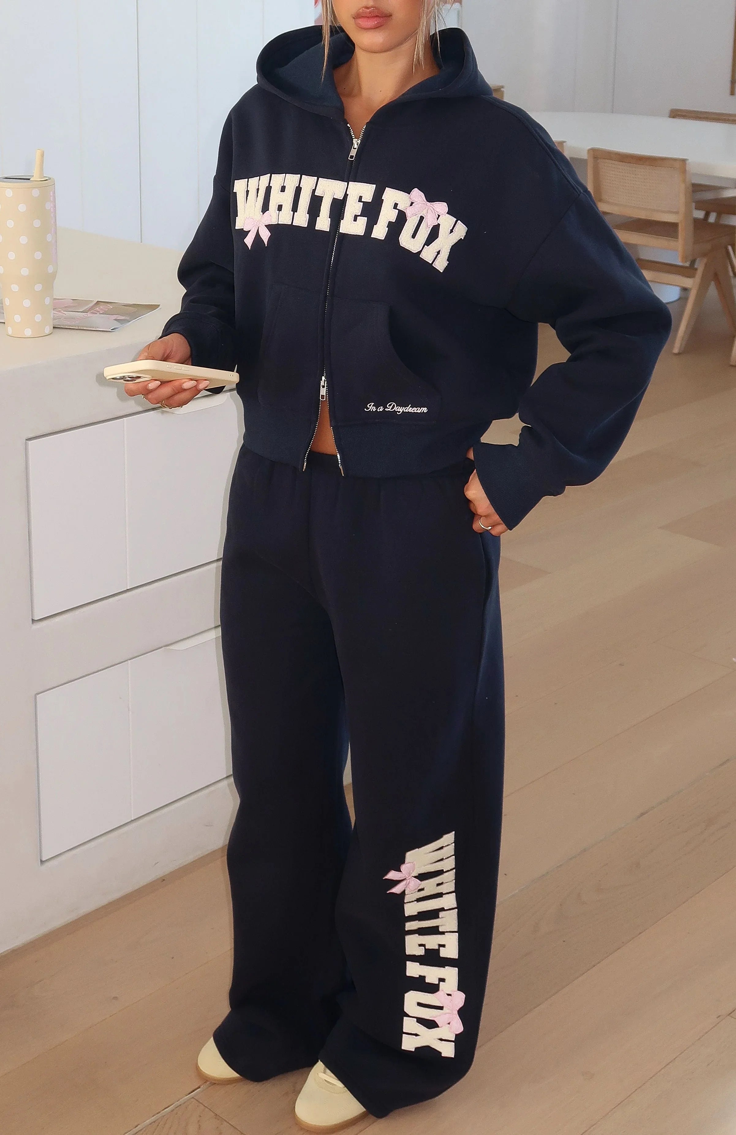 Daydreamers Madeline Wide Leg Sweatpants Navy