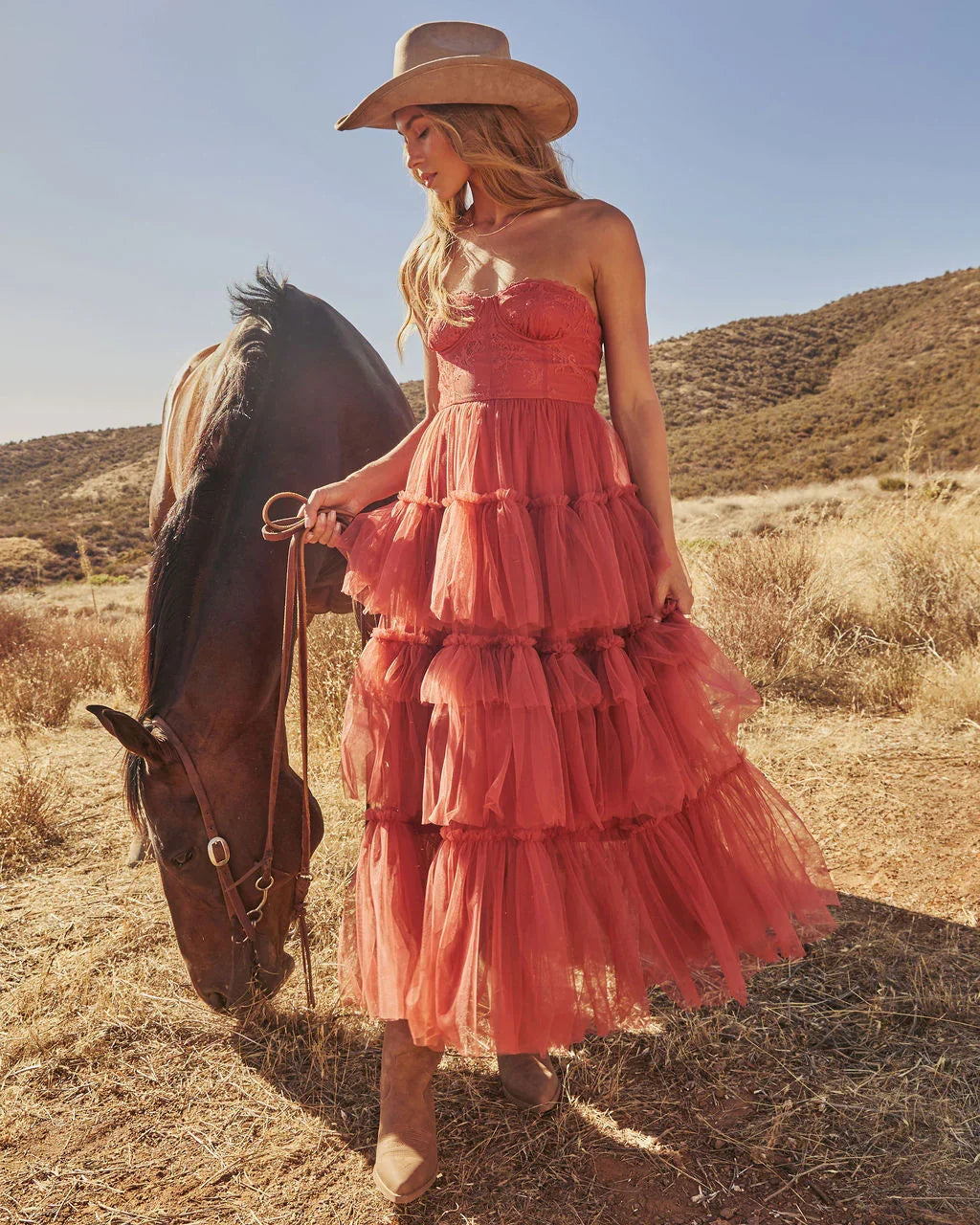 Novara Strapless Tiered Tulle Maxi Dress